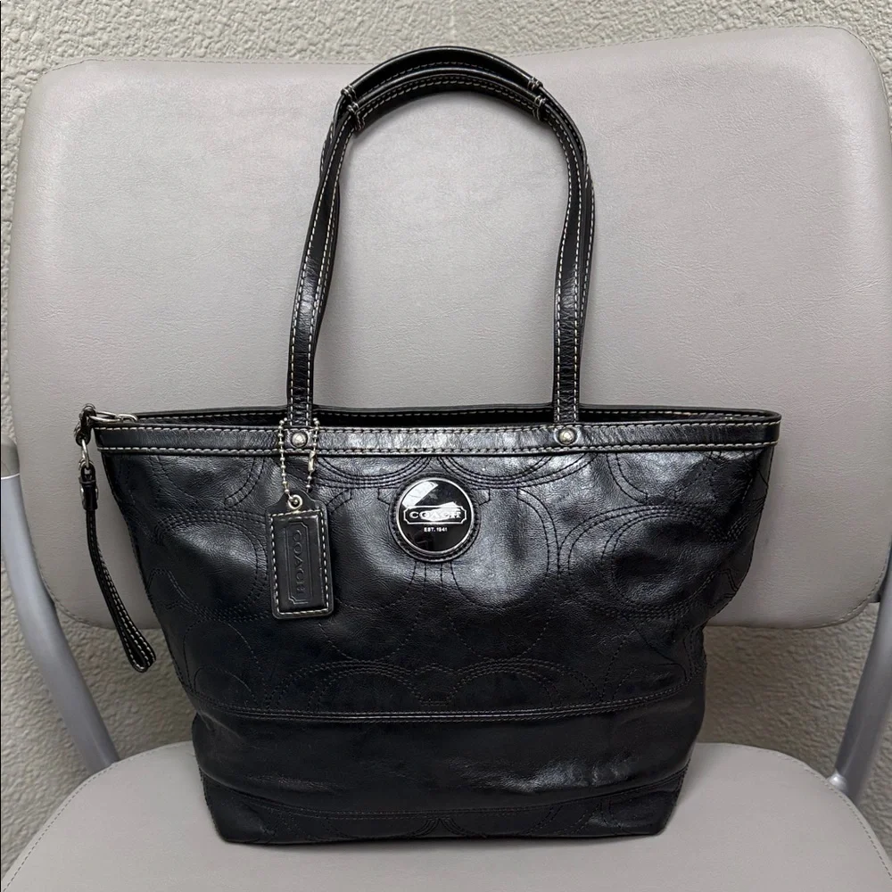Coach Black Signature Leather Tote